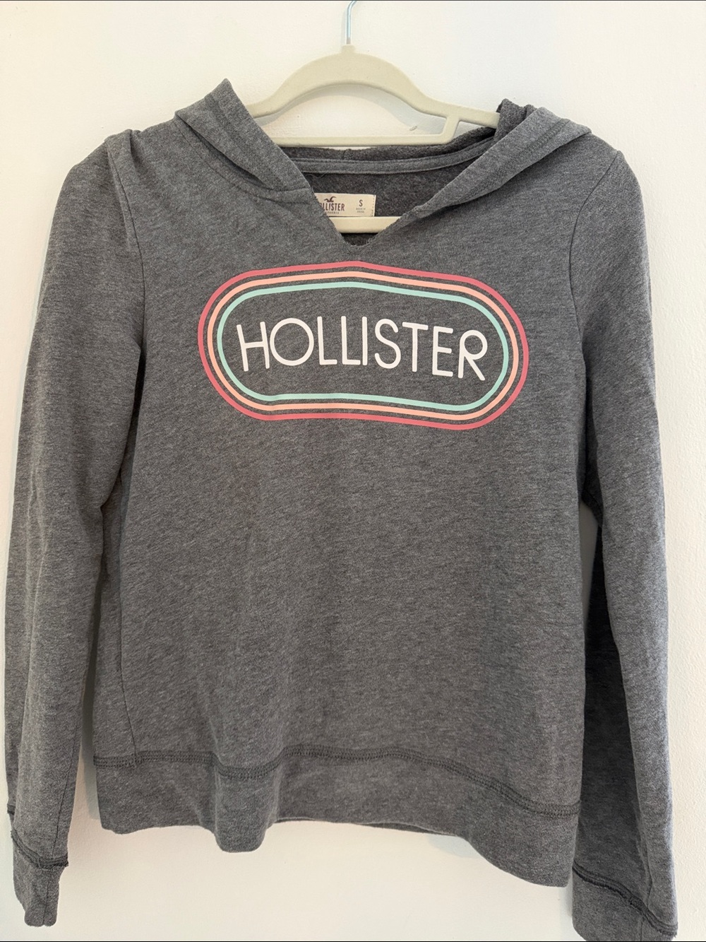 Hollister Gray Hoodie with Pink & Teal Logo